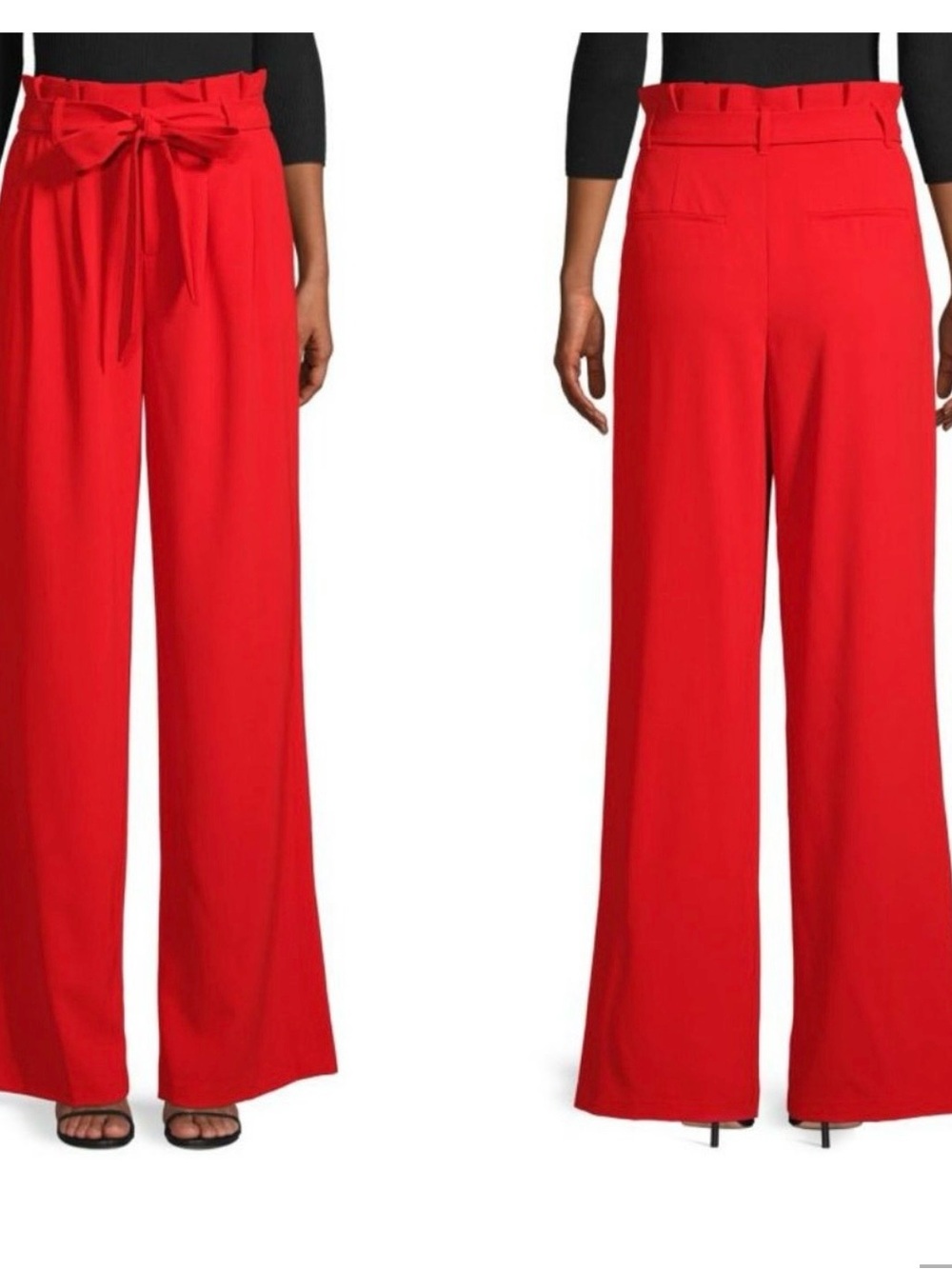 Alice + Olivia Red High-Waist Paperbag Wide-Leg Trousers
